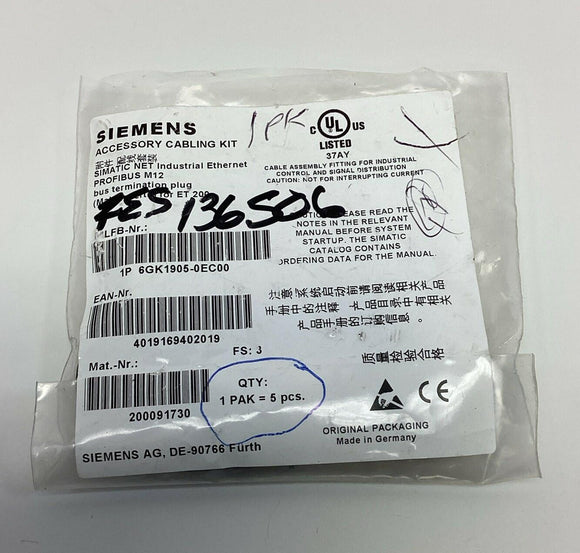 Siemens 6GK1905-0EC00 M12 Profibus Bus Termination Plug (5-Pack)