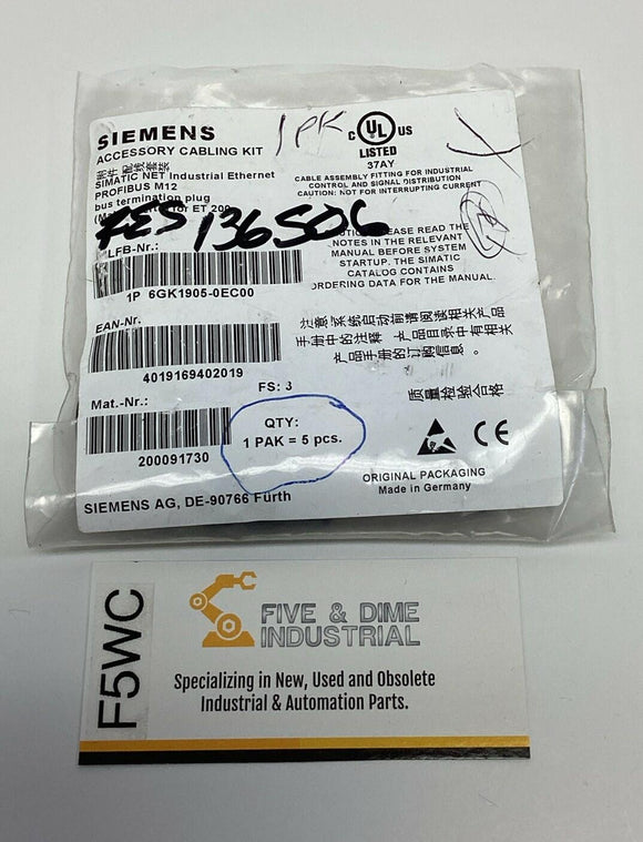 Siemens 6GK1905-0EC00 M12 Profibus Bus Termination Plug (5-Pack)