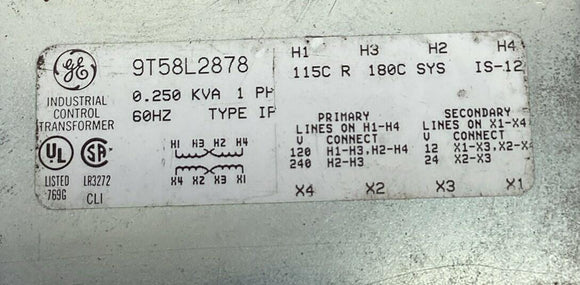 GE 9T58L2878 Industrial Control Transformer 0.250 KVA  60Hz