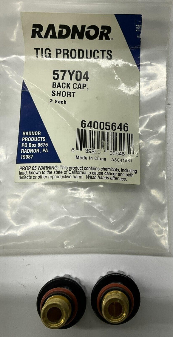 Radnor 57404 Short Back Cap for TIG Pkg of 2