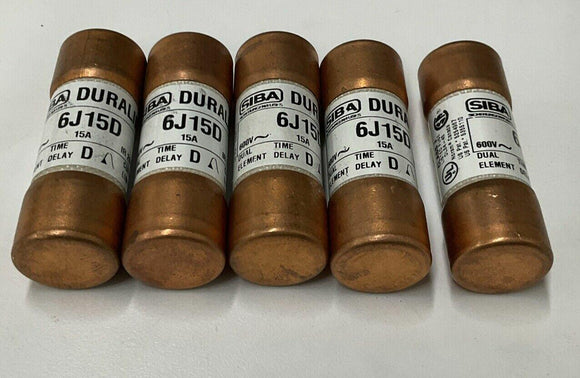 Siba 6J15D  Time Delay Fuses 15 Amp 600V Lot of 5