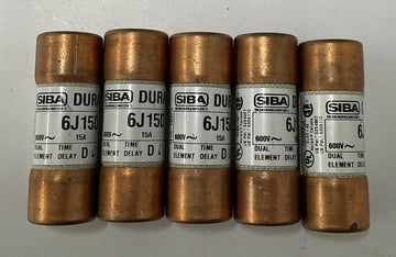 Siba 6J15D  Time Delay Fuses 15 Amp 600V Lot of 5 - 0