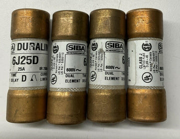 Siba 6J25D Time Delay Fuses 25-Amp 600V Lot of 4 - 0