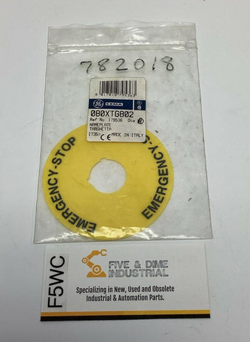 GE 080XTG802 Emergency Stop Name Plate Plastic 78mm
