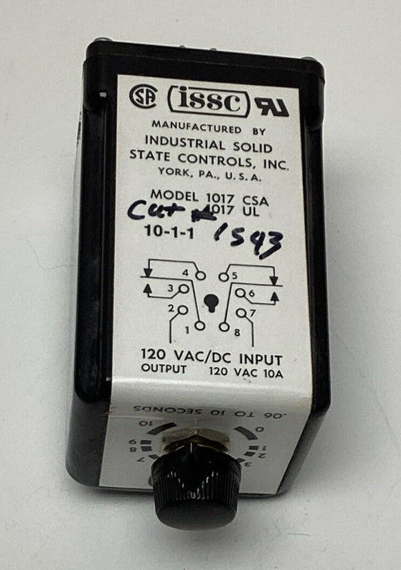 ISSC Model 1017 Solid State Timer  .06-10 Seconds 120V AC/DC Input, 120VAC Out.