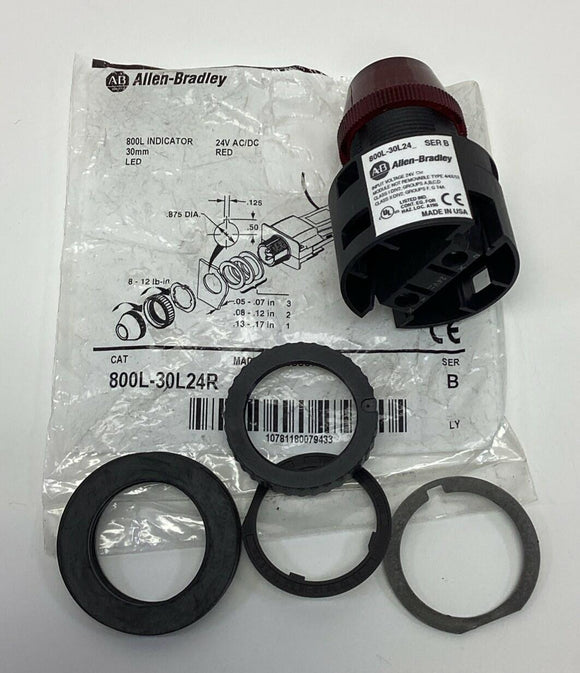 Allen Bradley 800L-30L24R Red Pilot Light, 30mm, LED, 24V  AC/DC