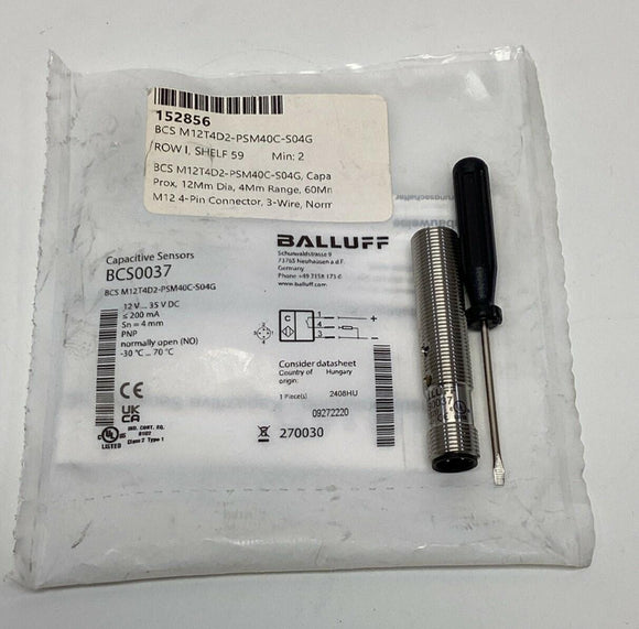 Balluff BCS0037 / M12T4D2-PSM40C-S04G Capacitive Sensor 4mm Range, 12-35VDC