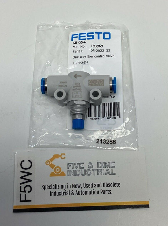 Festo GR-QS-6 One Way Flow Control Valve 193969 GR6 Connections.