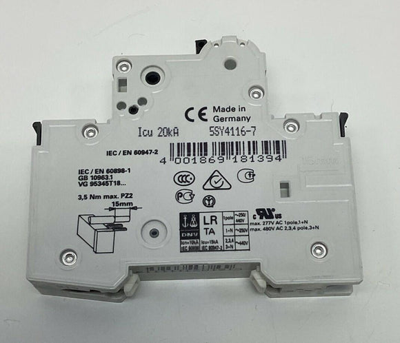 Siemens 5SY4116-7  16-Amp, 1-Pole Circuit Breaker 230/400VAC MCB-C16