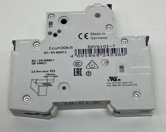 Siemens 5SY6101-7  1-Amp, 1-Pole Circuit Breaker 230/400VAC MCB-C1
