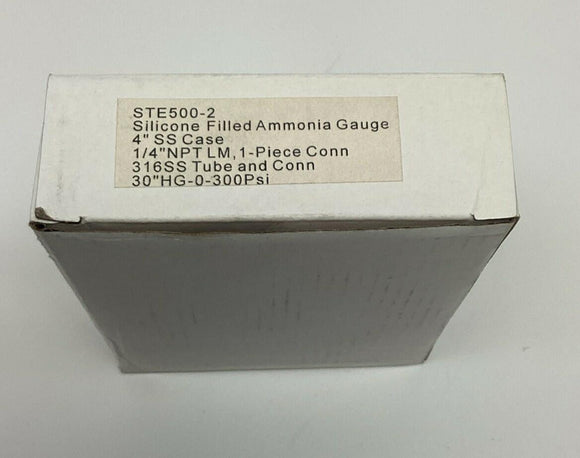 Stellar STE500-2 Ammonia Gauge 30inHg-300 PSI, 316 SS Tube & Socket 1/4'' NPT