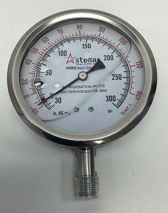 Stellar STE500-2 Ammonia Gauge 30inHg-300 PSI, 316 SS Tube & Socket 1/4'' NPT