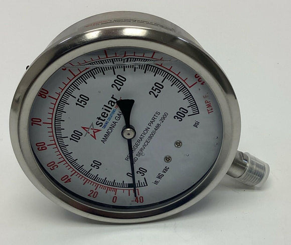 Stellar STE500-2 Ammonia Gauge 30inHg-300 PSI, 316 SS Tube & Socket 1/4'' NPT