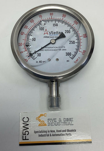 Stellar STE500-2 Ammonia Gauge 30inHg-300 PSI, 316 SS Tube & Socket 1/4'' NPT