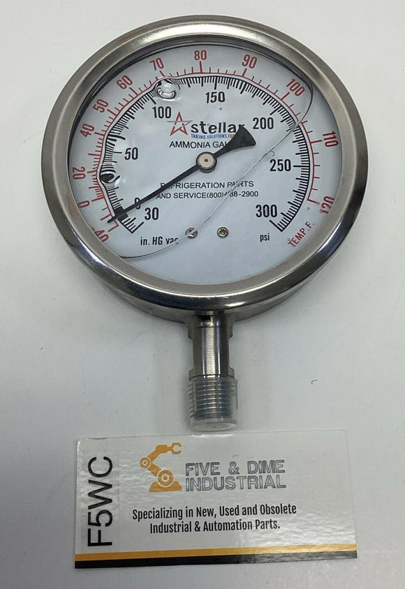 Stellar STE500-2 Ammonia Gauge 30inHg-300 PSI, 316 SS Tube & Socket 1/4'' NPT