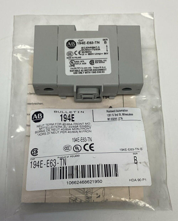 Allen Bradley 194E-E63-TN Neutral Terminal Block