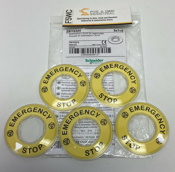 Schneider Electric ZBY9320 Emergency Stop 3D Legend Plates 5-Pack