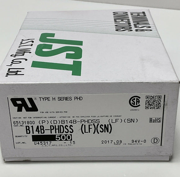 JST B14B-PHDSS LF SN Type H 14-Pin Circuit Board Connector PhD 2-Row (500-Count)