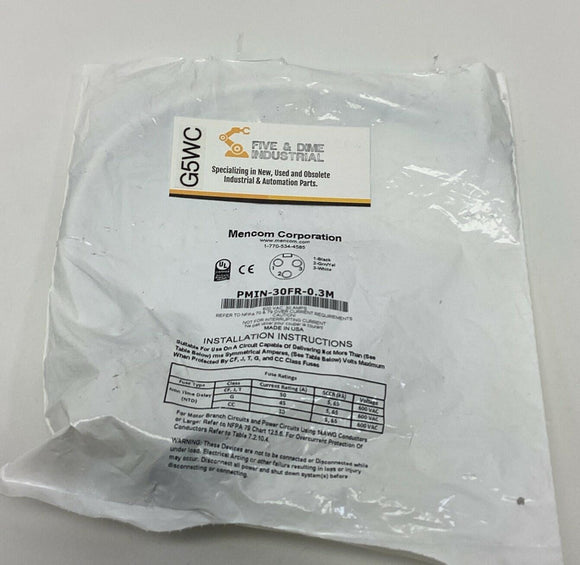 Mencom PMIN-30FR-0.3M  3-Pole, 600VAC, 30A Power Receptacle .3-Meters, 1/2'' NPT