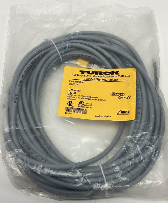 Turck RK 4T-10 / U2160 M12, Female, Straight, 3-Pin Sensor Cable 10 Meters.