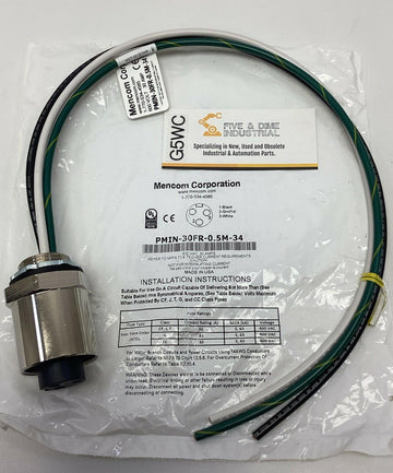 Mencom PMIN-30FR-0.5M-34  3-Pole 600V, 30A Power Receptacle 0.5-Meters 3/4" NPT