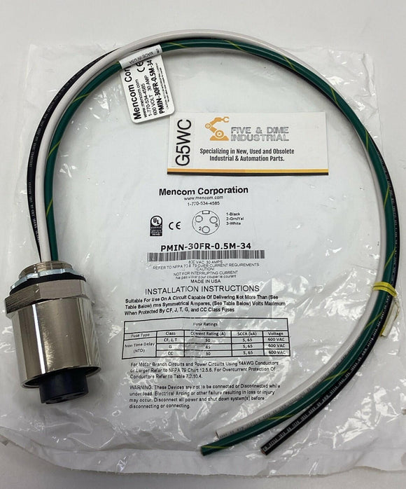Mencom PMIN-30FR-0.5M-34  3-Pole 600V, 30A Power Receptacle 0.5-Meters 3/4" NPT