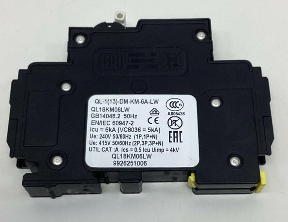 CBI QL18KM06LW 6-Amp Circuit Breaker 1-Pole, 120/240VAC DIN Mount