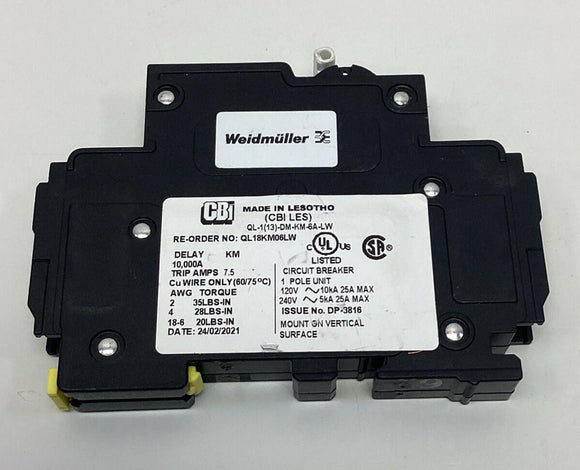 CBI QL18KM06LW 6-Amp Circuit Breaker 1-Pole, 120/240VAC DIN Mount