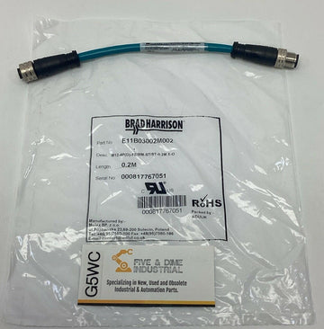 Brad Harrison E11B03002M002 Ethernet Cable M12, 4-Pin, 0.2-Meter Molex