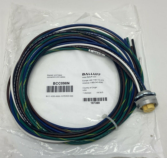 Balluff BCC098N 7/8" Female Straight 5-Pin Receptacle 600V AC/DC 2-Meters
