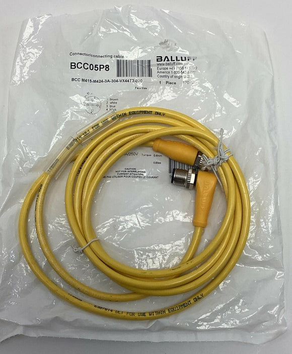 Balluff BCC05P8 M12, A-Coded 5-Pin, 4-Wire Male Angled x Female Straight 2-Meter