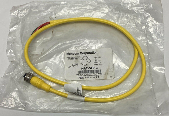 Mencom MAC-5FP-3 M12 5-Pole Single End Female Straight Cable 3-Meters