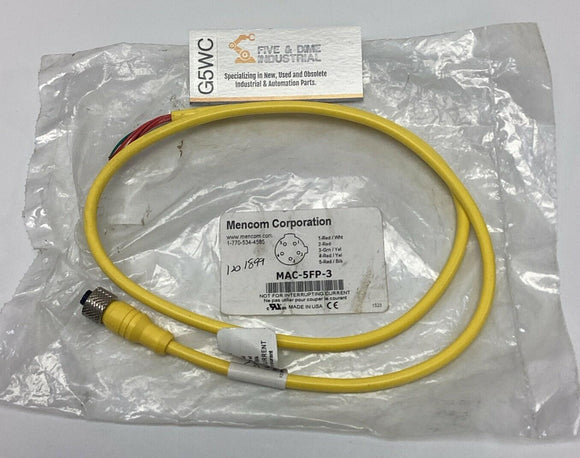 Mencom MAC-5FP-3 M12 5-Pole Single End Female Straight Cable 3-Meters