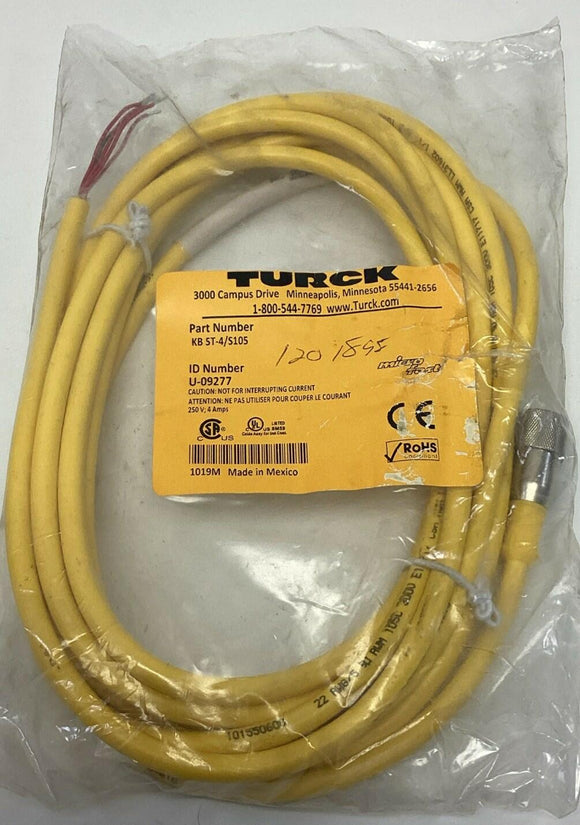 Turck KB 5T-4/S105 / U-09277 5-Pin Female Single End Cable, 4-Meters