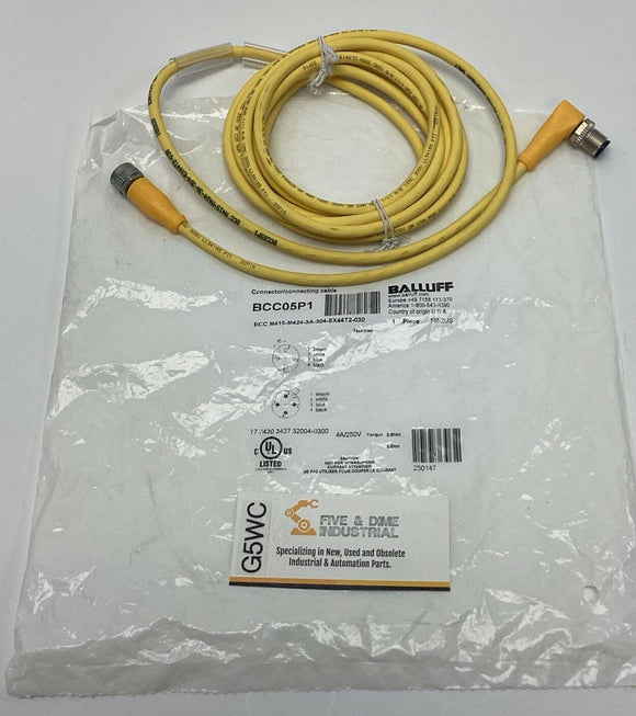 Balluff BCC05P1 M12 A-Coded 5-Pin Female x Male 90° Angled 4-Pin, 3-Meters