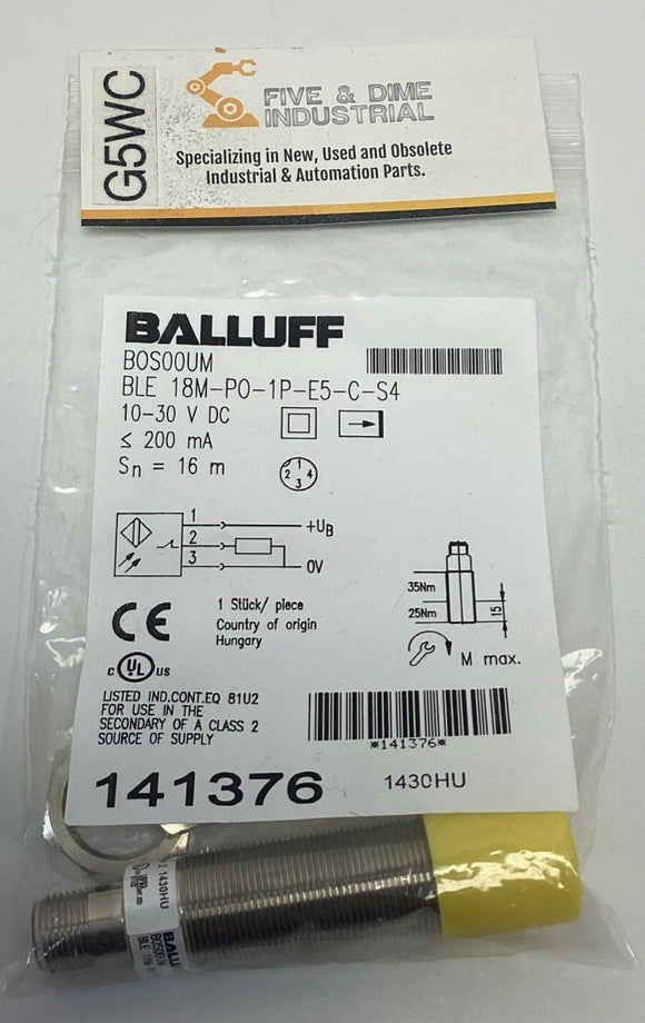 Balluff BOS00UM / BLE-18M-P0-1P-E5-C-S4 Photoelectric NC Sensor, PNP 10-30VDC