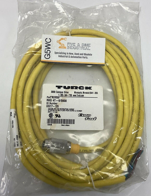 Turck RKG 4T-6/S600 / U5317-126 M12 Eurofast Straight Male / Female Connector, 6M