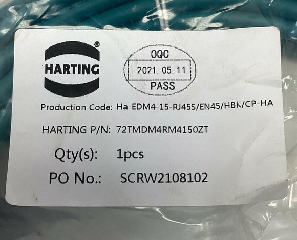 Harting 72TMDM4RM4150ZT Double Ended Ethernet Cable 4-Pin Str Male to RJ45 Str