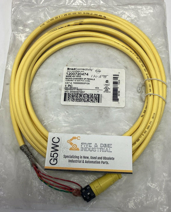 Brad Connectivity 1200720474 5-Pole, Female Single End Cable, 12"