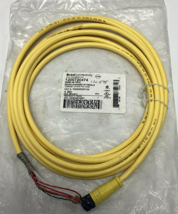 Brad Connectivity 1200720474 5-Pole, Female Single End Cable, 12"