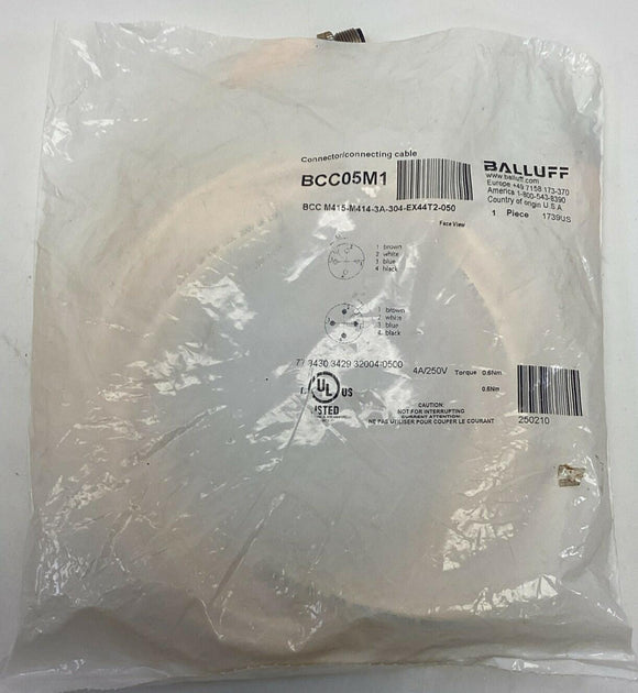 Balluff BCC05M1 M12, A-Coded 5-Pin Female x Male Straight 4-Pin, 5-Meters