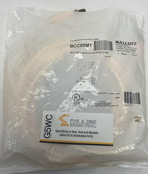 Balluff BCC05M1 M12, A-Coded 5-Pin Female x Male Straight 4-Pin, 5-Meters