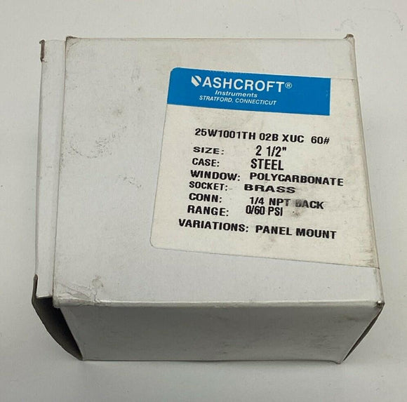 Ashcroft 25W1001TH-02B 2-1/2" Poly 0-60 PSI Gauge 1/4" NPT, Brass