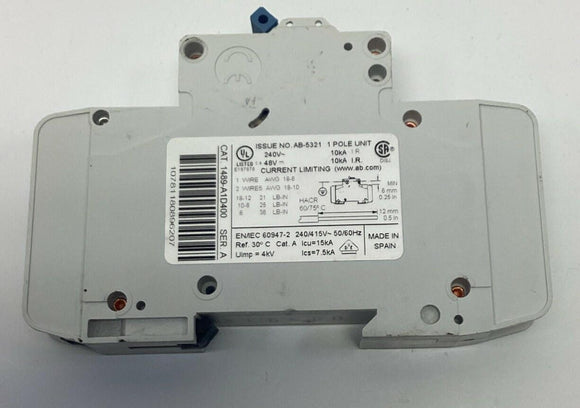 Allen Bradley 1489-A1D400 Circuit Breaker 1-Pole, 40A DIN Mount 240VAC, 48VDC