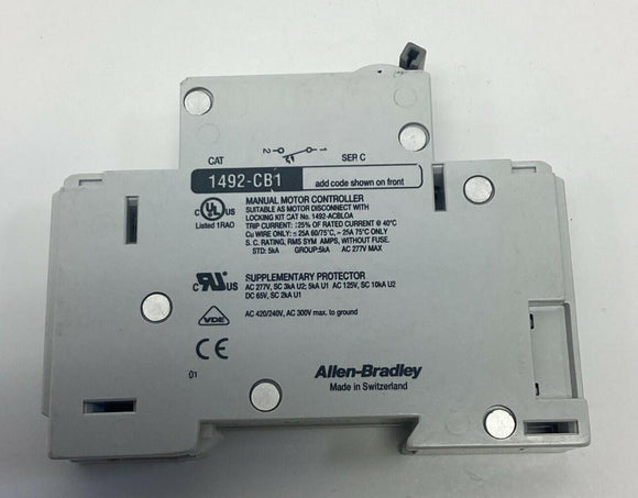 Allen Bradley 1492-CB1-G010 Circuit Breaker 1-Pole, 1A 277VAC DIN Mount