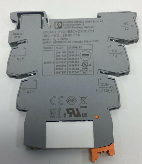 Phoenix Contact 2961121 Coil Relay w/ Socket 24VDC 5-Amp, 250VAC
