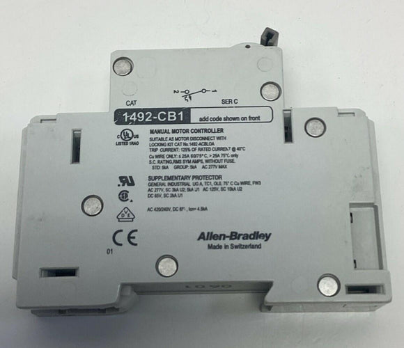 Allen Bradley 1492-CB1-G020 Circuit Breaker 1-Pole, 2A, 1/6 HP, 277VAC  DIN Mount