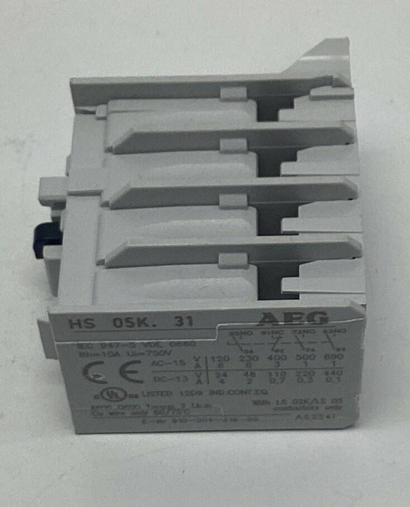 AEG HS05K.31 Auxiliary Contact Block 10-Amp, 750V 3-N.O. , 1-N.C.