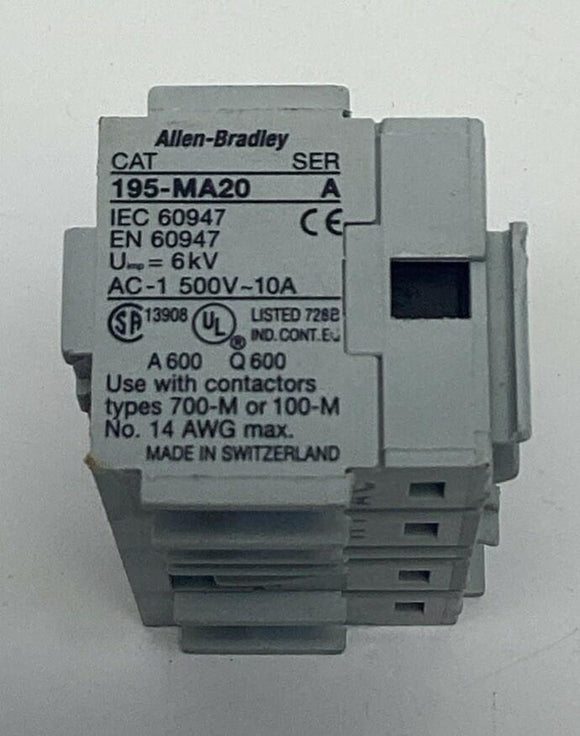 Allen Bradley 195-MA20 Auxiliary Contact Adder Deck 10-Amp