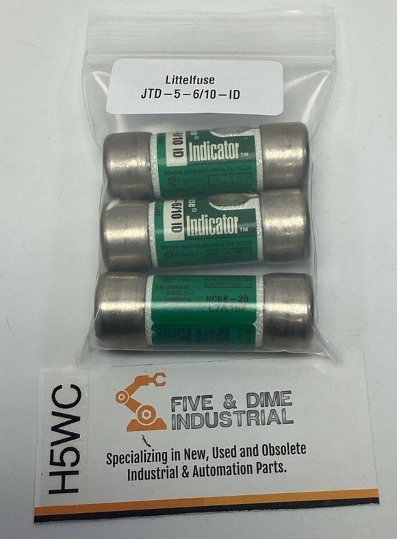 Littelfuse Indicator JTD-5-6/10-ID Class J Time Delay Fuse 600VAC, 5.6A (3-Pack)
